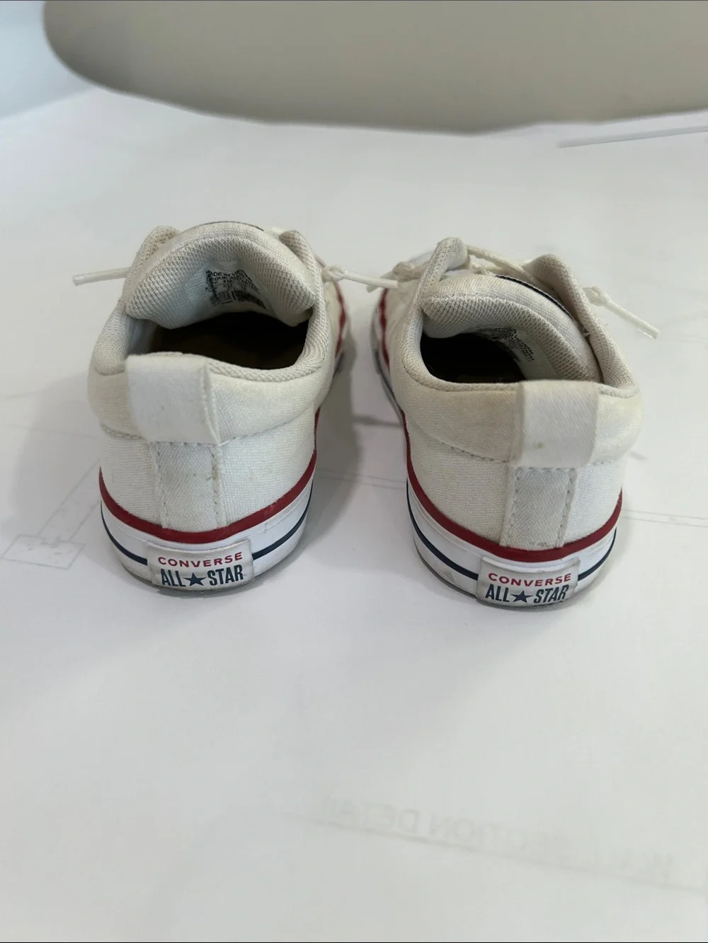 Converse Kids Low Top Canvas Sneakers in White and Red Trim